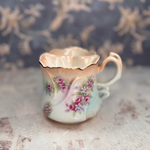 Antique Brandenburg Porcelain Mustache Shaving Mug Roses Gold Trim - Picture 2 of 9